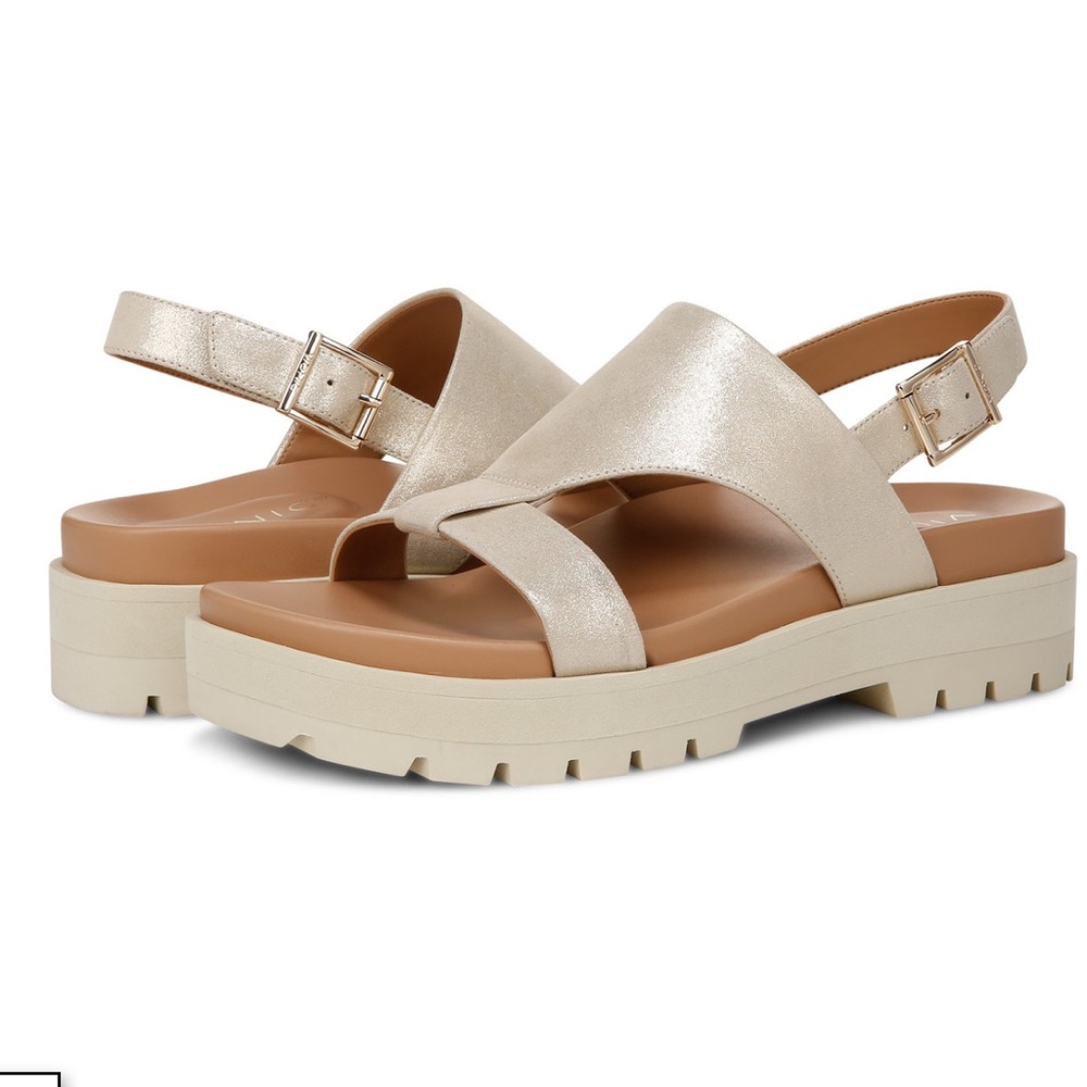 Vionic Metallic Cream Crossband Slingback Sandals